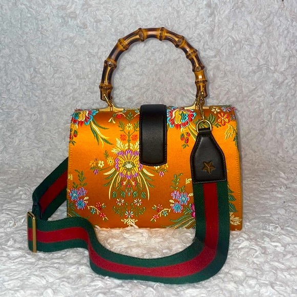 Gucci Satin Calfskin Bamboo Tokyo Jacquard Floral Dionysus Top Handle Bag Purse - Picture 10 of 17